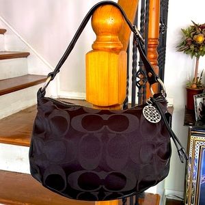 Coach black monogram shoulder handbag